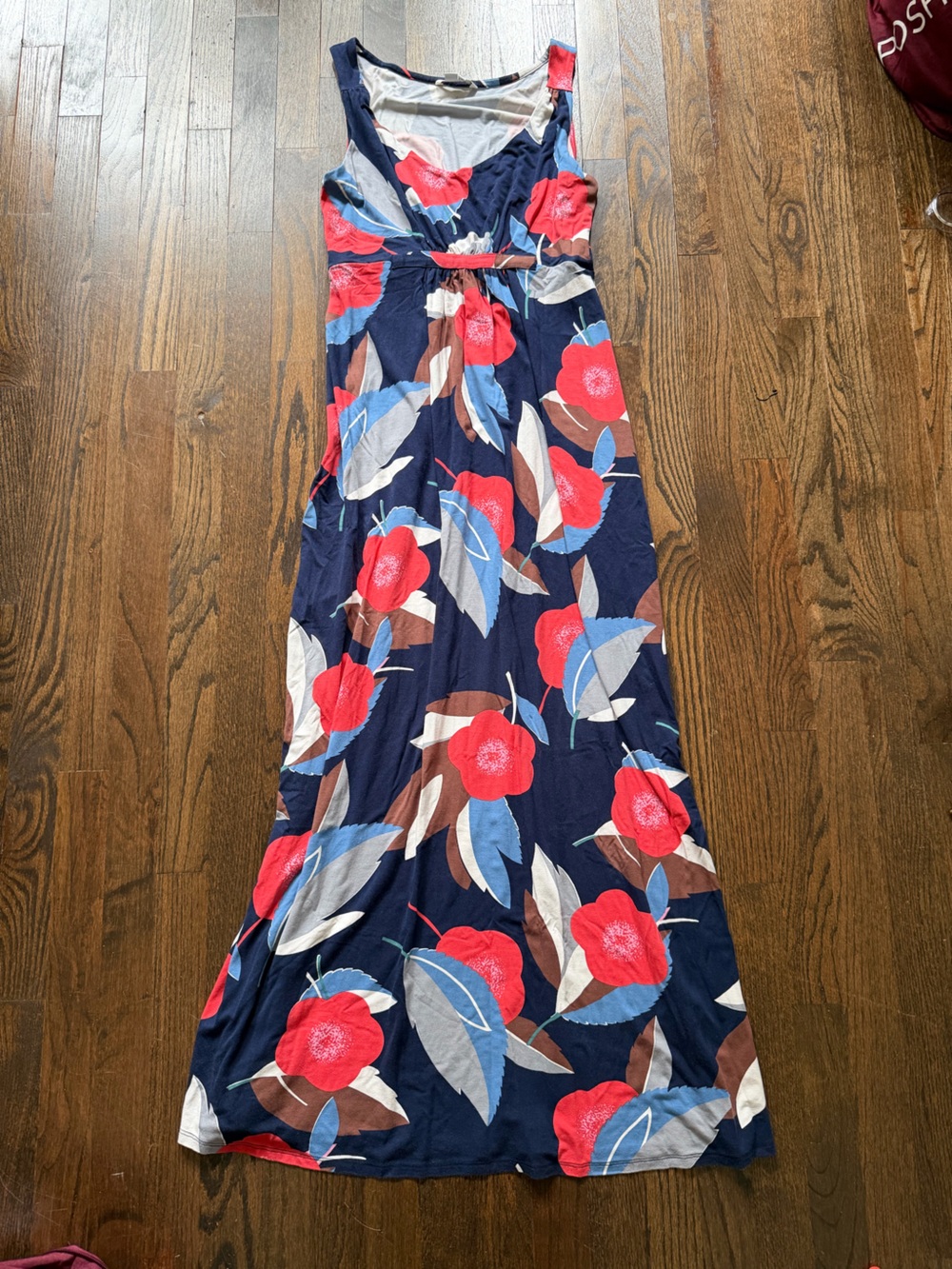 Boden Navy Maxi Dress with Red Floral Print